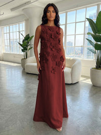 Jersey A-Line Boat Neck  3D Flowers Formal Dresses
