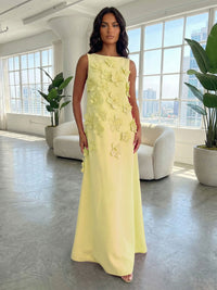 Jersey A-Line Boat Neck  3D Flowers Formal Dresses