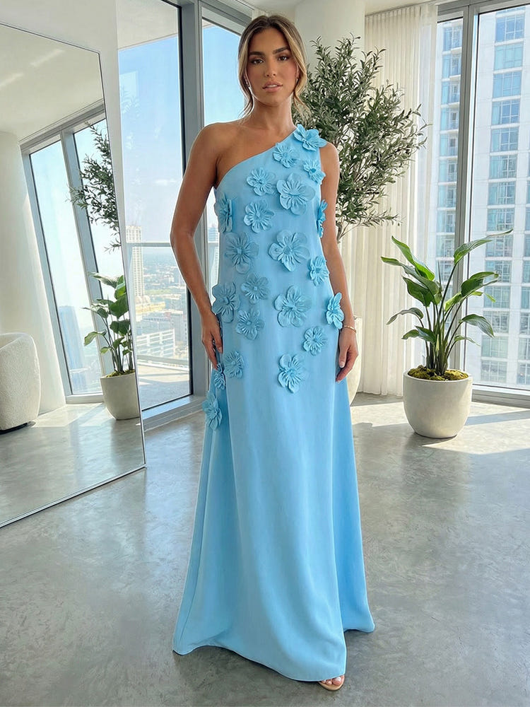 Jersey A-Line One Shoulder 3D Flowers Formal Dresses – Gracins
