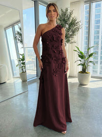Jersey A-Line One Shoulder 3D Flowers Formal Dresses