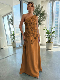Jersey A-Line One Shoulder 3D Flowers Formal Dresses