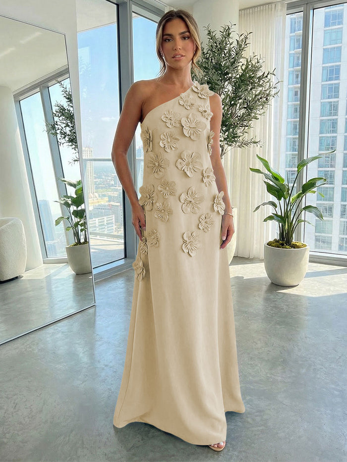 Jersey A-Line One Shoulder 3D Flowers Formal Dresses