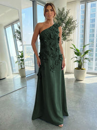 Jersey A-Line One Shoulder 3D Flowers Formal Dresses