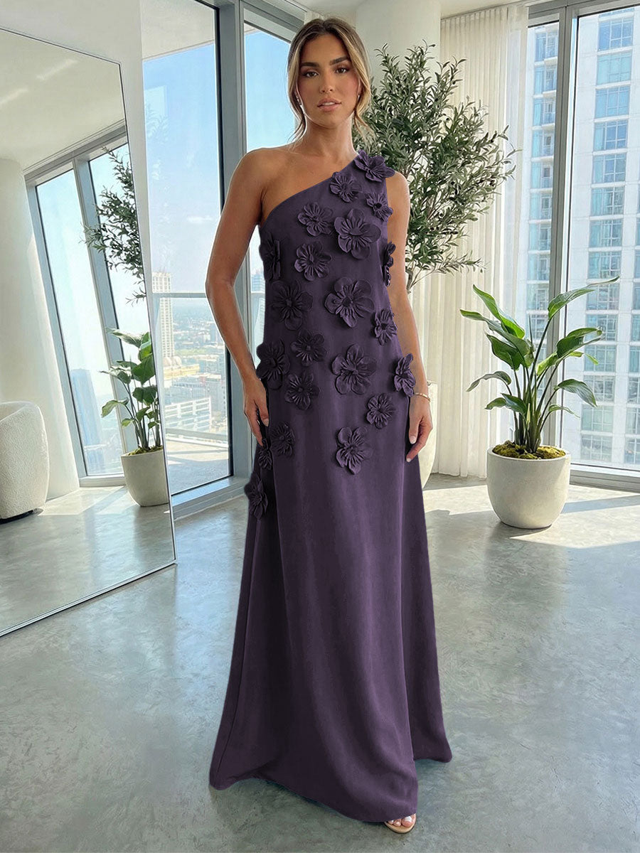 Jersey A-Line One Shoulder 3D Flowers Formal Dresses