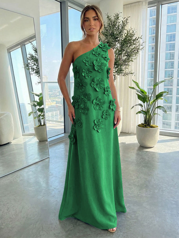 Jersey A-Line One Shoulder 3D Flowers Formal Dresses