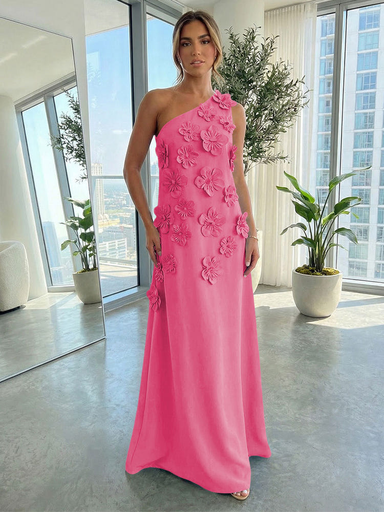 Jersey A-Line One Shoulder 3D Flowers Formal Dresses