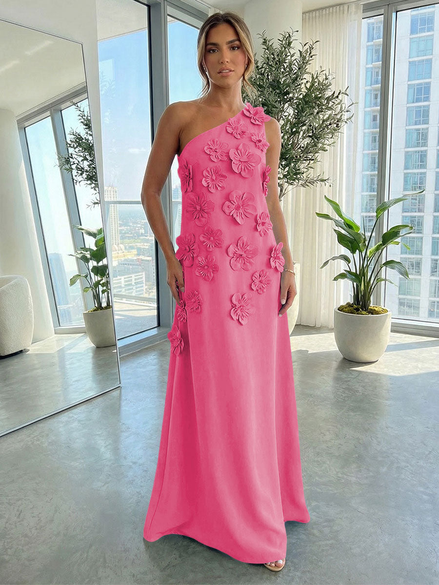 Jersey A-Line One Shoulder 3D Flowers Formal Dresses