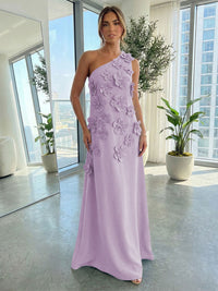 Jersey A-Line One Shoulder 3D Flowers Formal Dresses