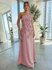 Jersey A-Line One Shoulder 3D Flowers Formal Dresses