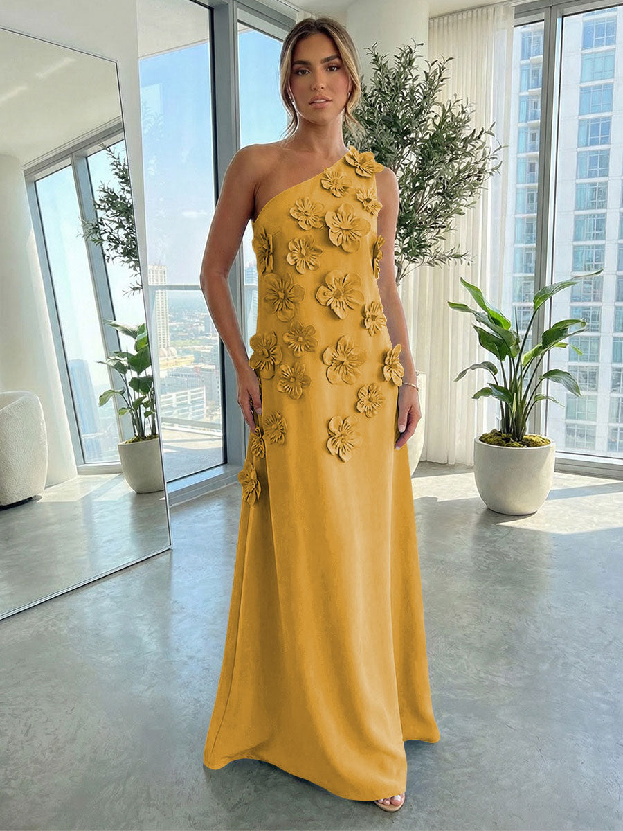 Jersey A-Line One Shoulder 3D Flowers Formal Dresses