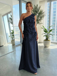 Jersey A-Line One Shoulder 3D Flowers Formal Dresses