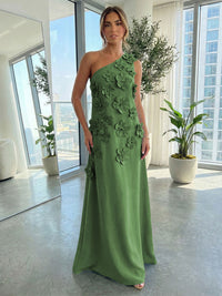 Jersey A-Line One Shoulder 3D Flowers Formal Dresses