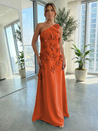 Jersey A-Line One Shoulder 3D Flowers Formal Dresses