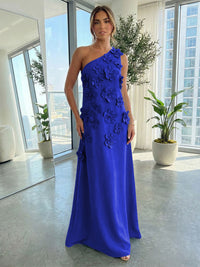 Jersey A-Line One Shoulder 3D Flowers Formal Dresses