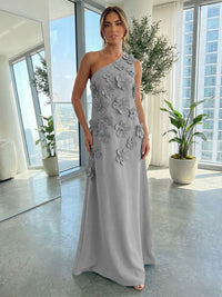 Jersey A-Line One Shoulder 3D Flowers Formal Dresses