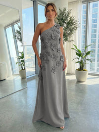 Jersey A-Line One Shoulder 3D Flowers Formal Dresses