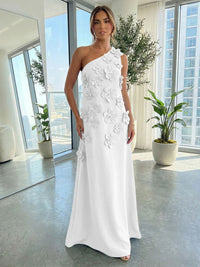Jersey A-Line One Shoulder 3D Flowers Formal Dresses