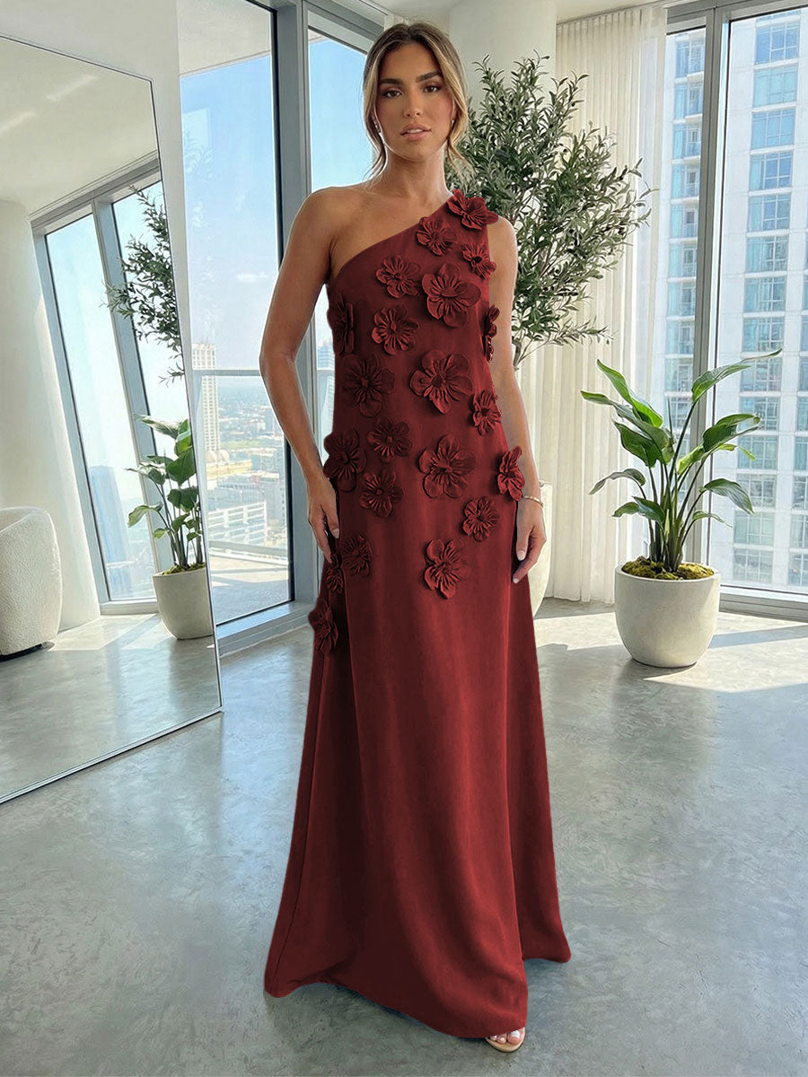 Jersey A-Line One Shoulder 3D Flowers Formal Dresses