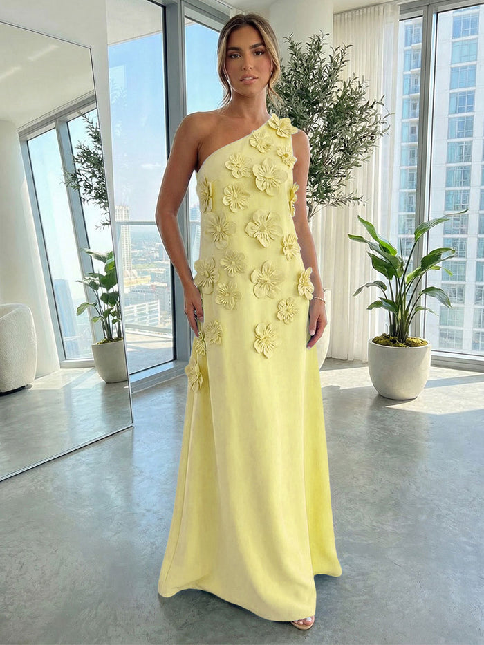 Jersey A-Line One Shoulder 3D Flowers Formal Dresses