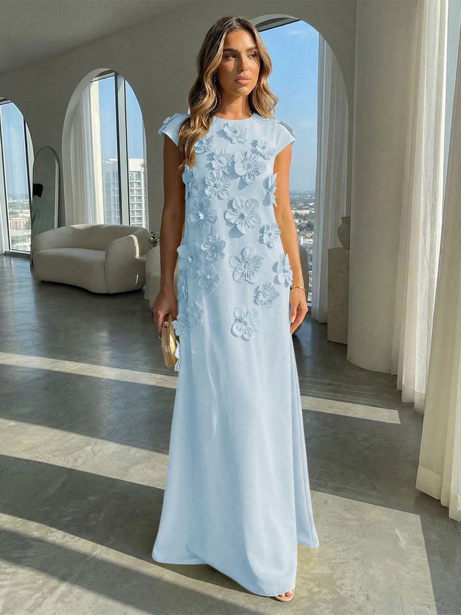 Jersey A-Line Crew Neck 3D Flowers Formal Dresses