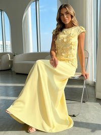 Jersey A-Line Crew Neck 3D Flowers Formal Dresses