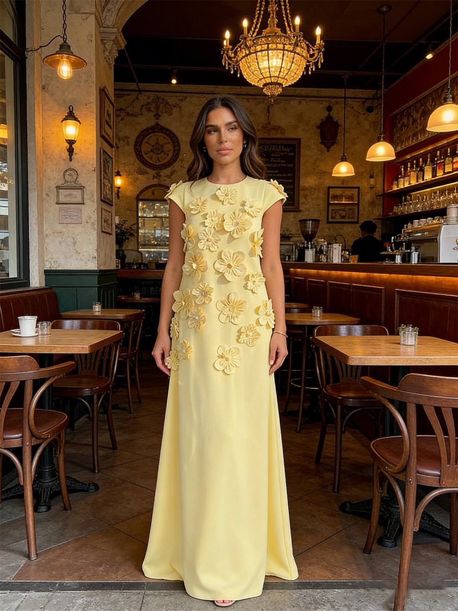 Jersey A-Line Crew Neck 3D Flowers Formal Dresses