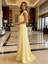 Jersey A-Line Crew Neck 3D Flowers Formal Dresses