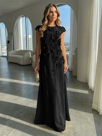 Jersey A-Line Crew Neck 3D Flowers Formal Dresses