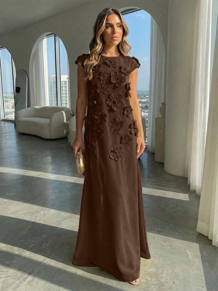 Jersey A-Line Crew Neck 3D Flowers Formal Dresses