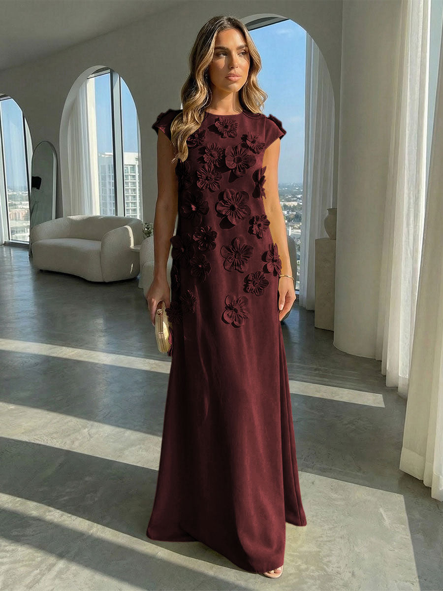 Jersey A-Line Crew Neck 3D Flowers Formal Dresses