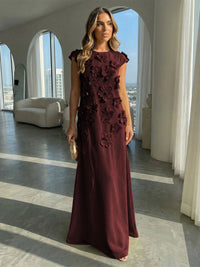 Jersey A-Line Crew Neck 3D Flowers Formal Dresses