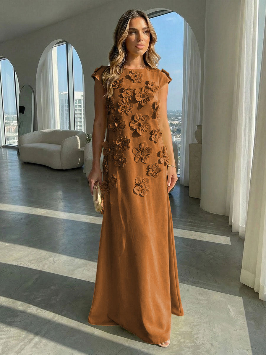 Jersey A-Line Crew Neck 3D Flowers Formal Dresses