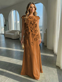 Jersey A-Line Crew Neck 3D Flowers Formal Dresses