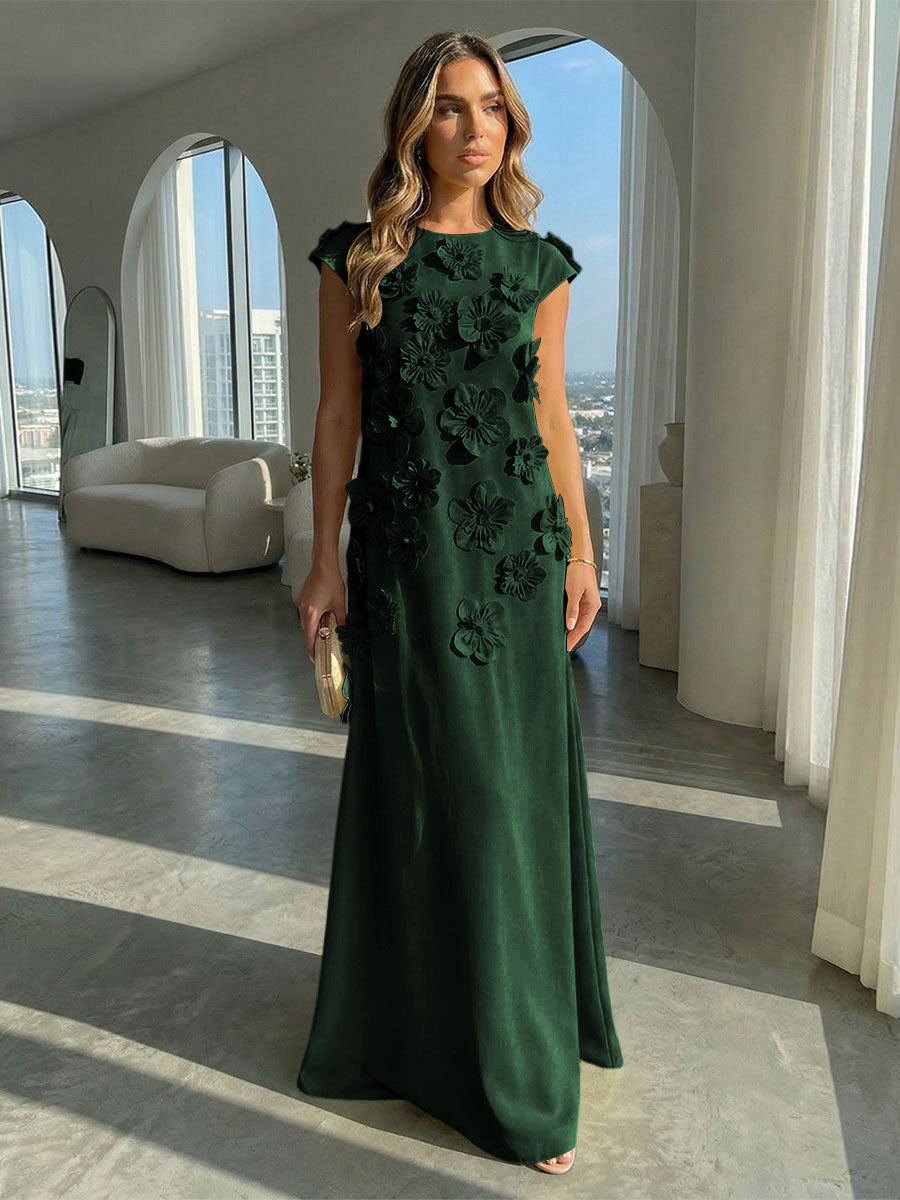 Jersey A-Line Crew Neck 3D Flowers Formal Dresses