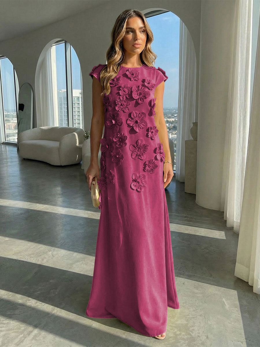 Jersey A-Line Crew Neck 3D Flowers Formal Dresses