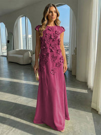 Jersey A-Line Crew Neck 3D Flowers Formal Dresses