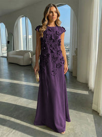 Jersey A-Line Crew Neck 3D Flowers Formal Dresses