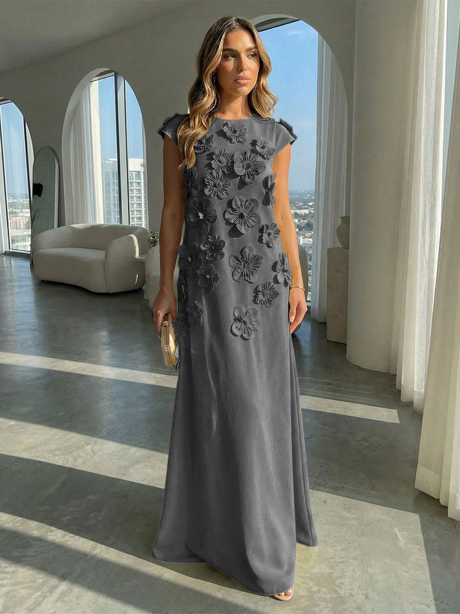 Jersey A-Line Crew Neck 3D Flowers Formal Dresses