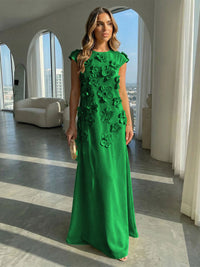 Jersey A-Line Crew Neck 3D Flowers Formal Dresses