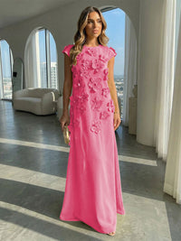 Jersey A-Line Crew Neck 3D Flowers Formal Dresses