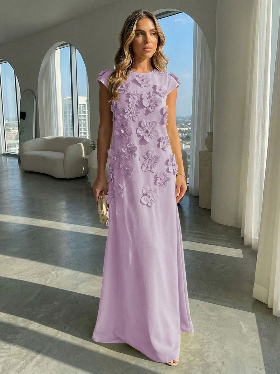 Jersey A-Line Crew Neck 3D Flowers Formal Dresses