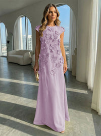 Jersey A-Line Crew Neck 3D Flowers Formal Dresses