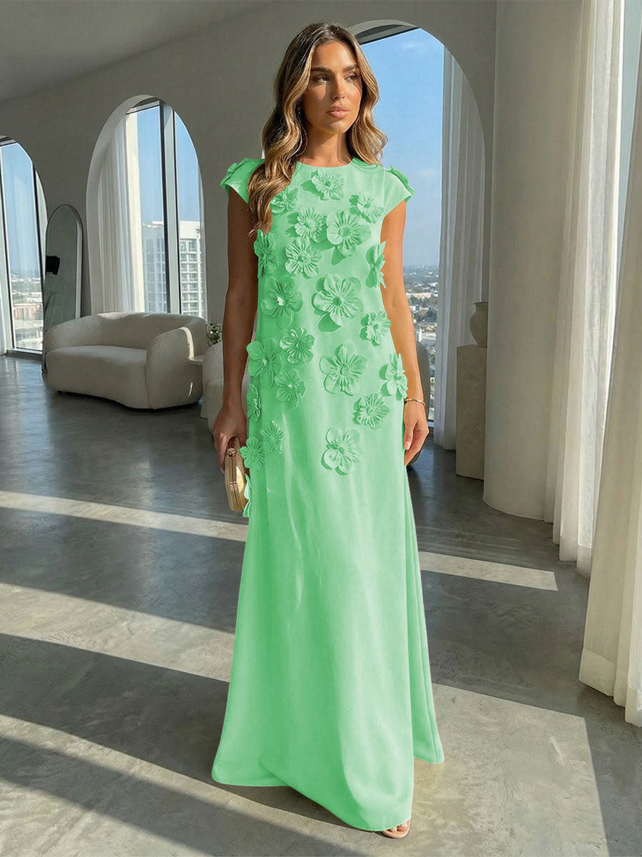 Jersey A-Line Crew Neck 3D Flowers Formal Dresses