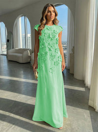 Jersey A-Line Crew Neck 3D Flowers Formal Dresses