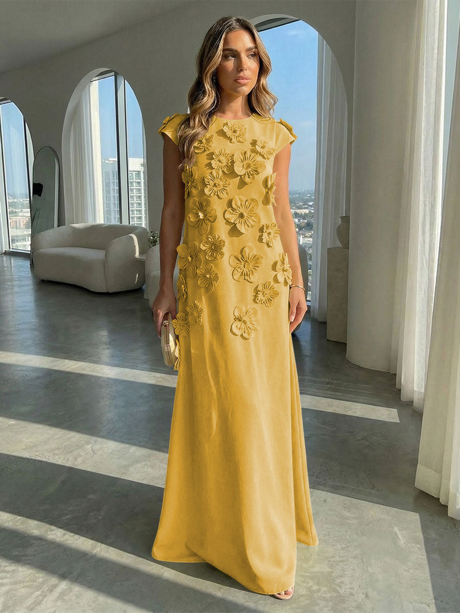 Jersey A-Line Crew Neck 3D Flowers Formal Dresses