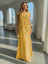 Jersey A-Line Crew Neck 3D Flowers Formal Dresses