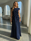 Jersey A-Line Crew Neck 3D Flowers Formal Dresses