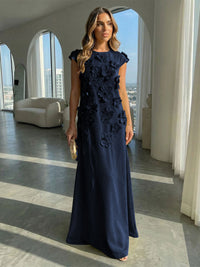 Jersey A-Line Crew Neck 3D Flowers Formal Dresses