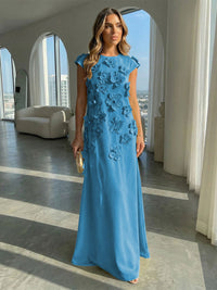 Jersey A-Line Crew Neck 3D Flowers Formal Dresses