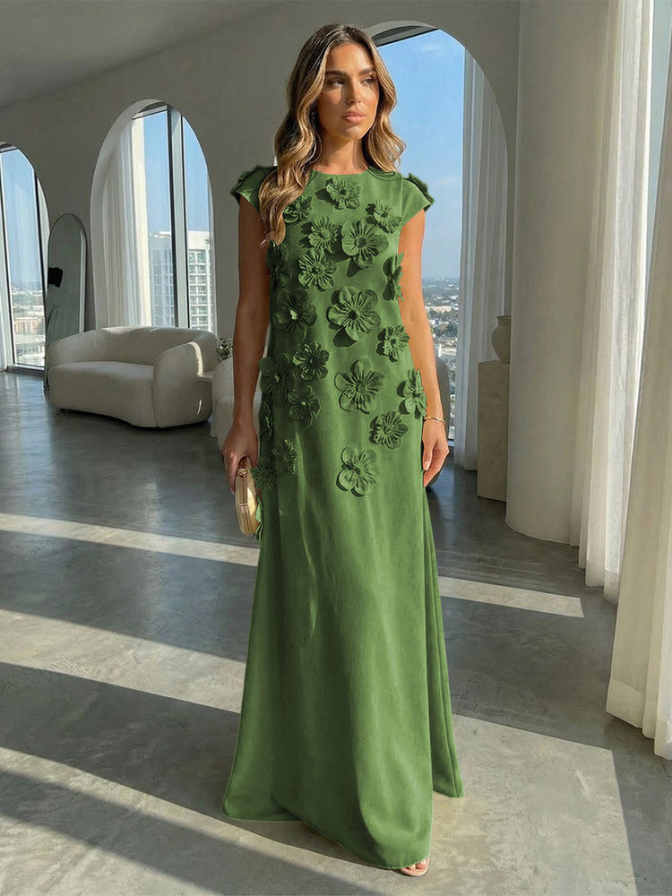 Jersey A-Line Crew Neck 3D Flowers Formal Dresses